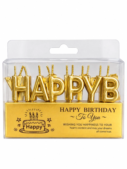 Набор свечей для торта Happy Birthday — 8 свечей + 1 свеча-фонтан