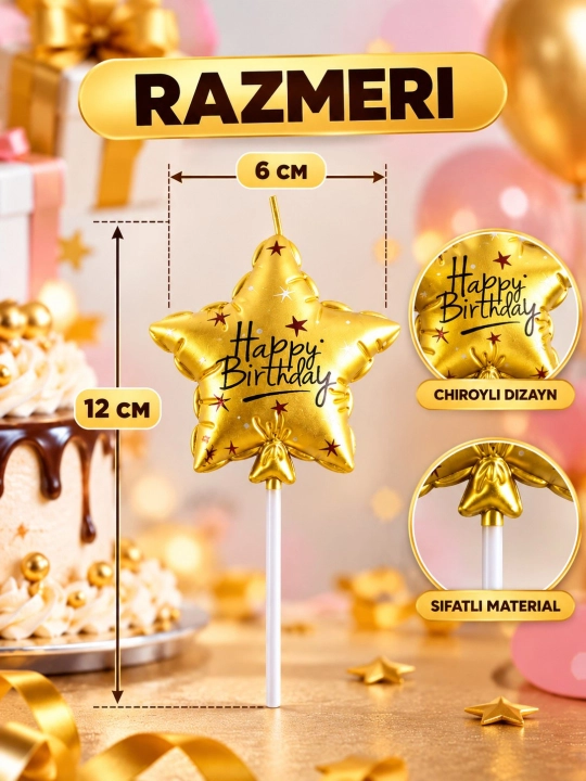 Набор свечей для торта Happy Birthday — 8 свечей + 1 свеча-фонтан