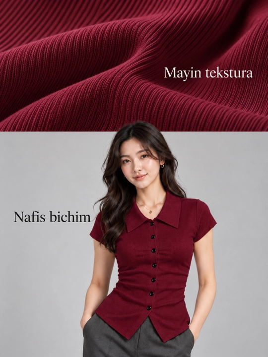 Qizlar uchun amerikanka kofta, kalta yengli, yoqali, 7 tugmali, S–XL