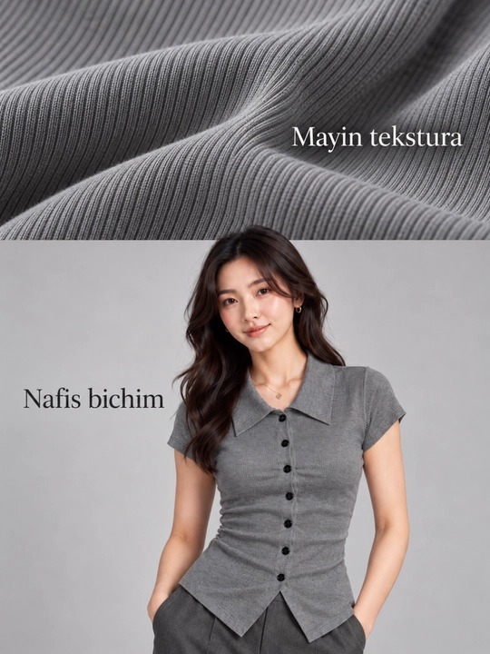 Qizlar uchun amerikanka kofta, kalta yengli, yoqali, 7 tugmali, S–XL