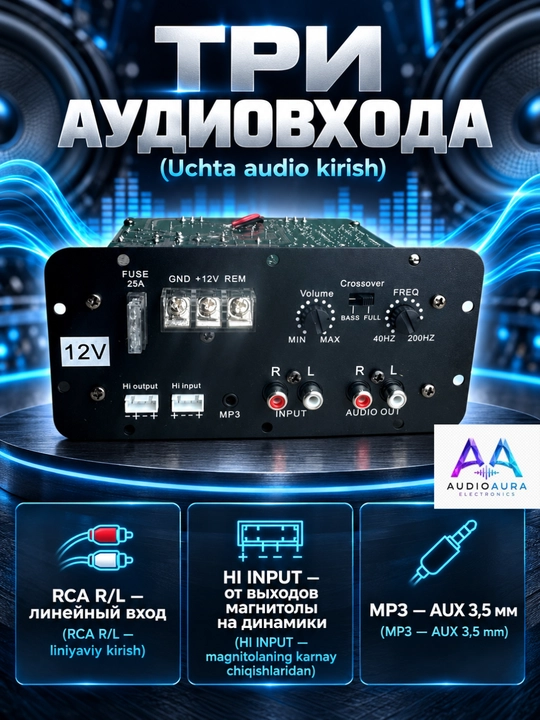 Avtomobil sabvuferi uchun mono Class AB kuchaytirgich moduli, 100 W RMS, 500 W peak