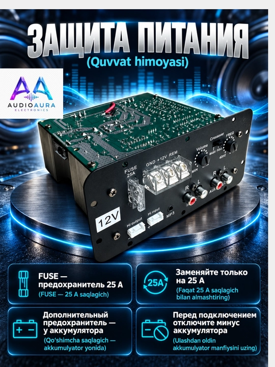 Avtomobil sabvuferi uchun mono Class AB kuchaytirgich moduli, 100 W RMS, 500 W peak