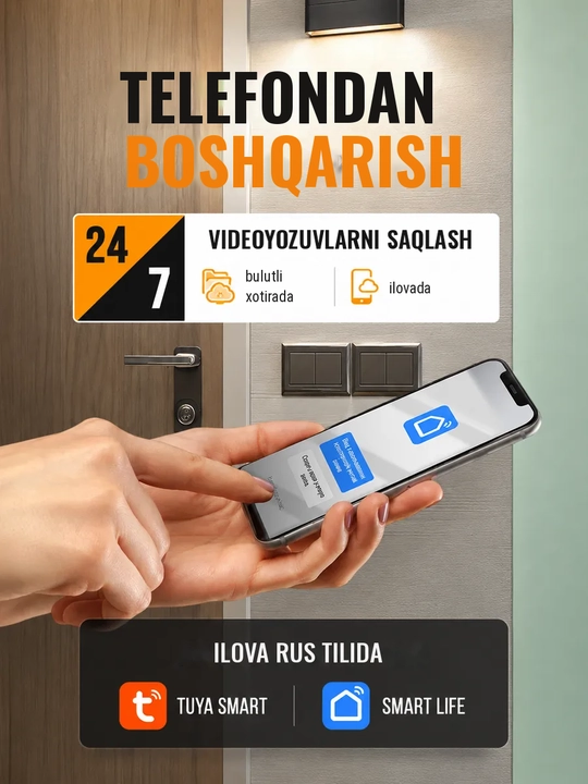 Видеоглазок дверной с Wi-Fi, умный глазок с камерой, ночная съёмка, датчик движения