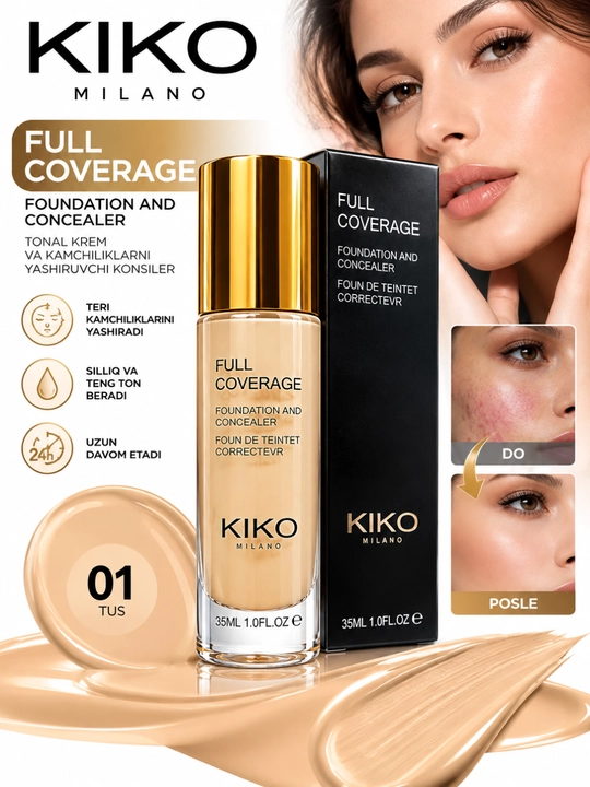 KIKO Milano Full Coverage tonal krem va konsiler, yuqori qoplovchi, 35 ml - 