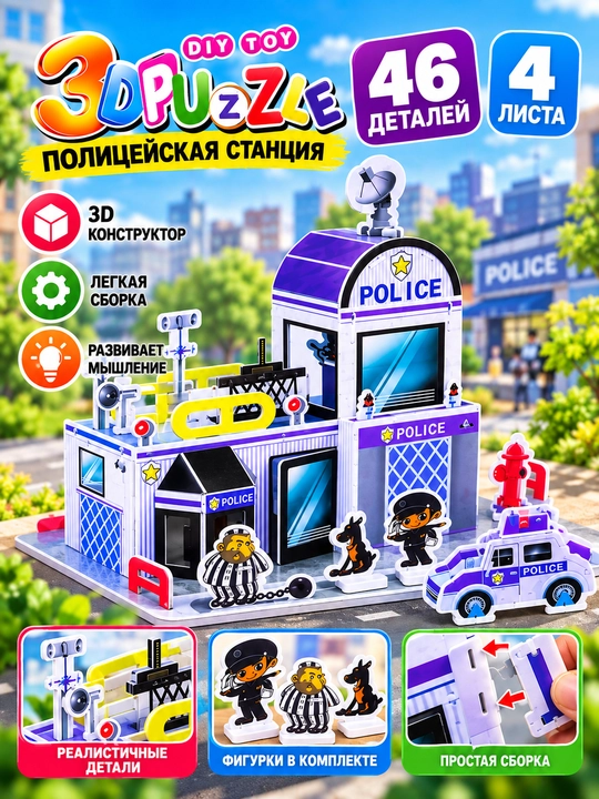 3D pazl-konstruktor Politsiya stansiyasi,46 detal,bolalar uchun rivojlantiruvchi o‘yinchoq - 