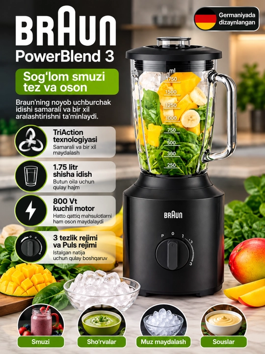 BRAUN PowerBlend 3 Blender 800 Vt 1,75 litr - 