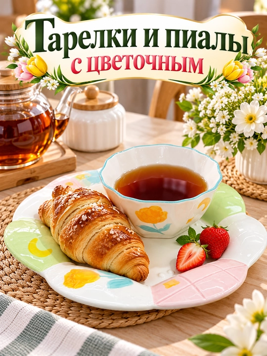 Тарелки и пиалы с цветочным