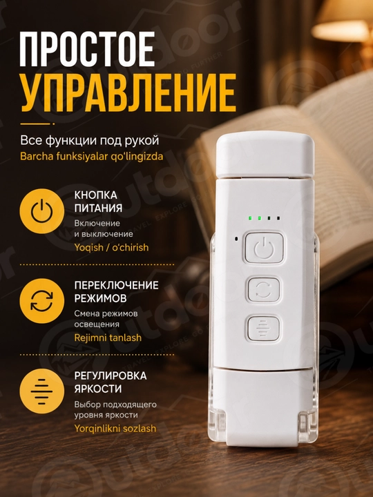 Фонарик для чтения с прищепкой USB, LED лампа для книги, аккумуляторный светильник, ночник