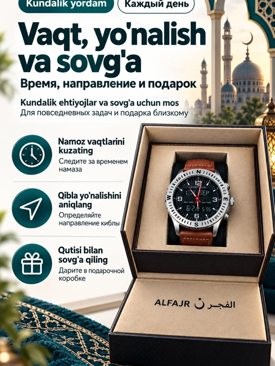 Islomiy erkaklar soati AL FAJR Dynamik 360, namoz vaqti uchun