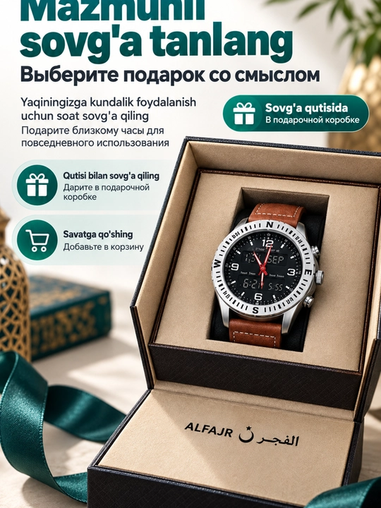 Islomiy erkaklar soati AL FAJR Dynamik 360, namoz vaqti uchun