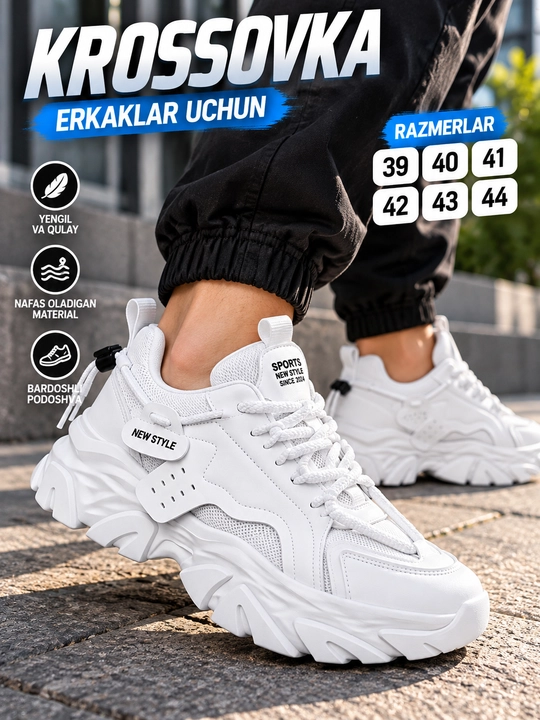 Erkaklar krossovkasi New Style, sport va kundalik kiyish uchun, oq - 