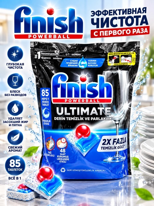 Idish yuvish uchun kapsula Finish Ultimate, 2X kuchli tozalash ta’siriga ega, 85 dona - 