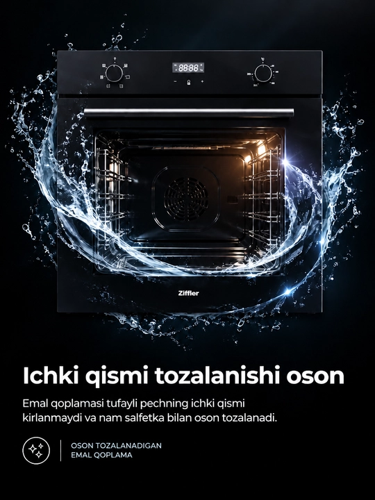Встраиваемый духовой шкаф ZIFFLER STEAM 66 л, электрическая духовка с паром и AI Cooking,
