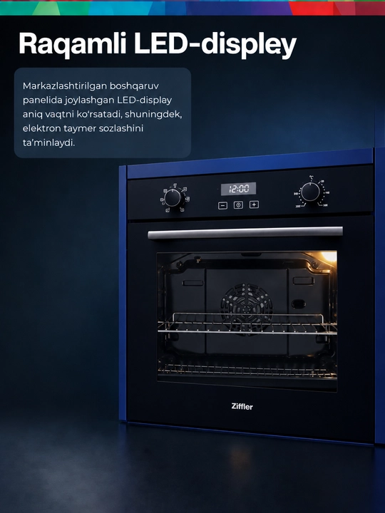 Встраиваемый духовой шкаф ZIFFLER STEAM 66 л, электрическая духовка с паром и AI Cooking,