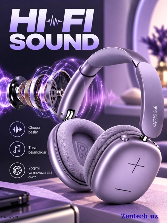Simsiz naushnik Bluetooth 5.4, Hi-Fi Stereo ovoz, 35 soatgacha ishlash katlanadigan dizayn