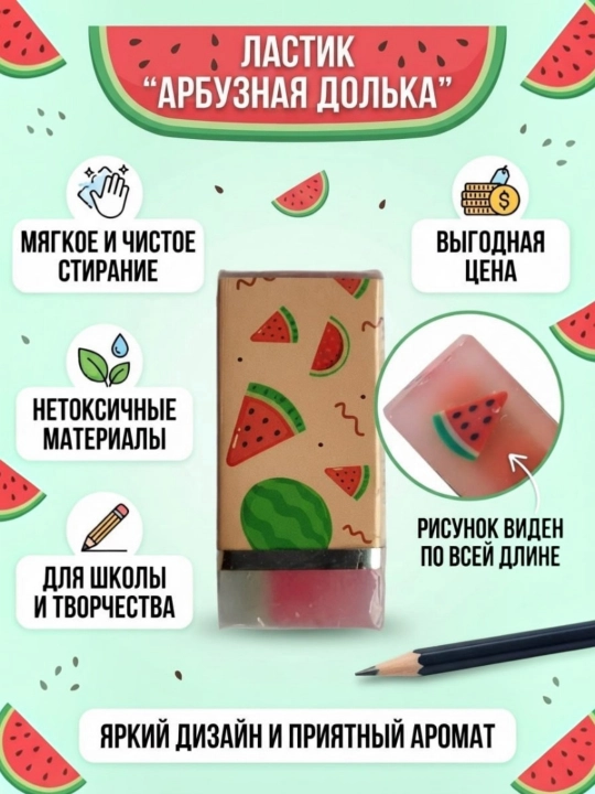 Прозрачный ластик с рисунками, стирает без следов