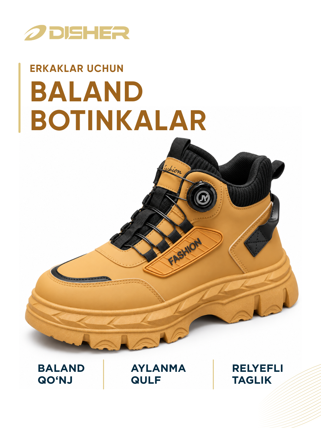 Erkaklar botinkalari DISHER IronClash, sport va kundalik 1 o‘lcham katta oling