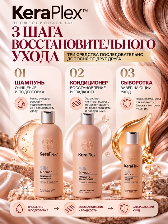 Набор для поврежденных волос KeraPlex с кератином: шампунь, кондиционер и сыворотка