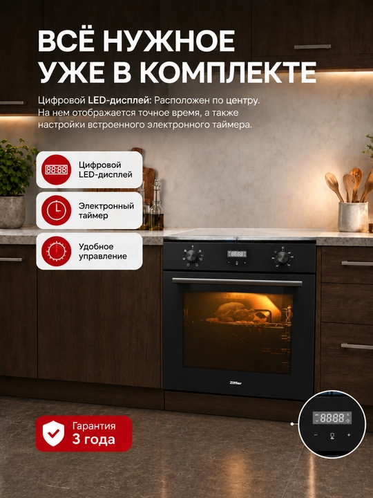 Встраиваемый духовой шкаф ZIFFLER, электрическая духовка 60 л, встраиваемая электро печь