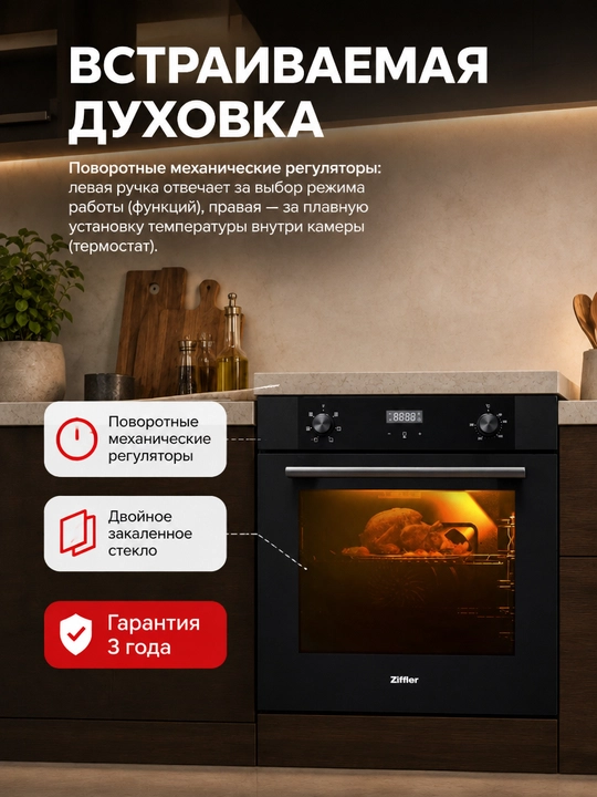 Встраиваемый духовой шкаф ZIFFLER, электрическая духовка 60 л, встраиваемая электро печь