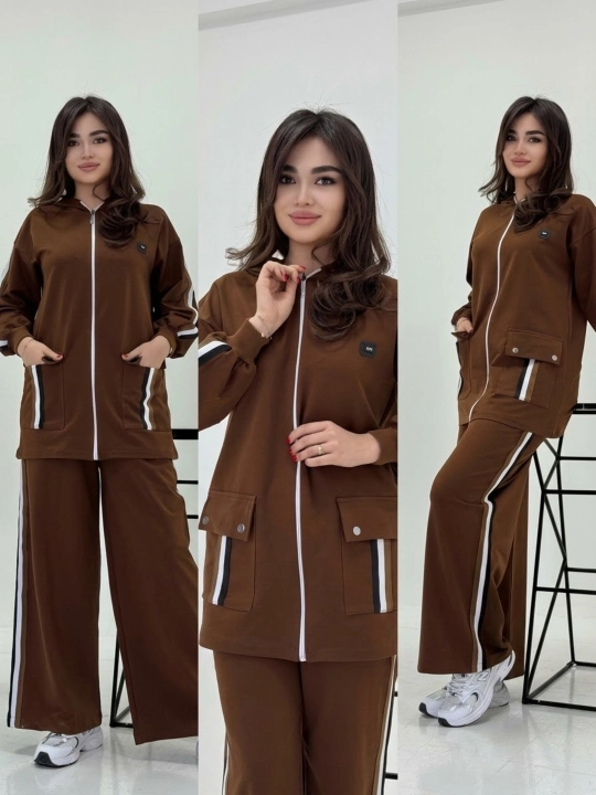 Ayollar kostyumi ikki qismli oversize xudi, keng shim, casual zamonaviy sport kiyim