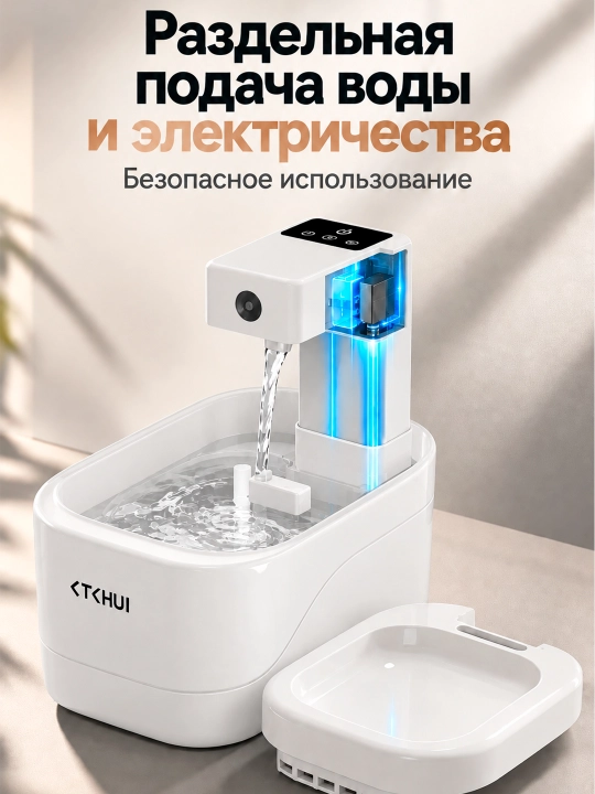 Mushuklar va itlar uchun filtrli simsiz avtomatik suv ichirgich, avtomatik suv berish, 2 l