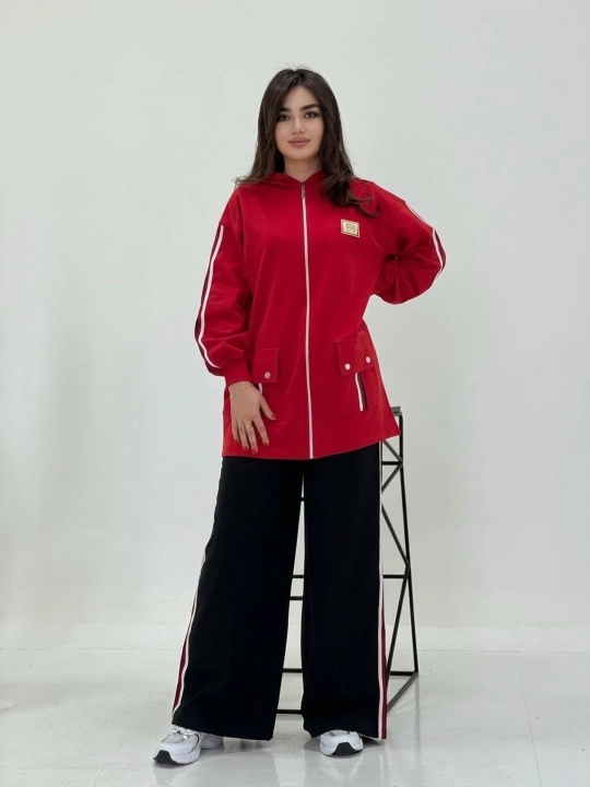Ayollar kostyumi ikki qismli oversize xudi, keng shim, casual zamonaviy sport kiyim