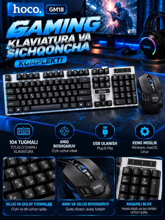 Gaming sifatli klaviatura va sichqoncha kombo
