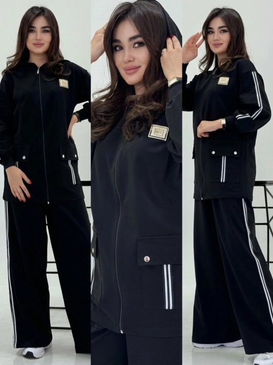 Ayollar kostyumi ikki qismli oversize xudi, keng shim, casual zamonaviy sport kiyim