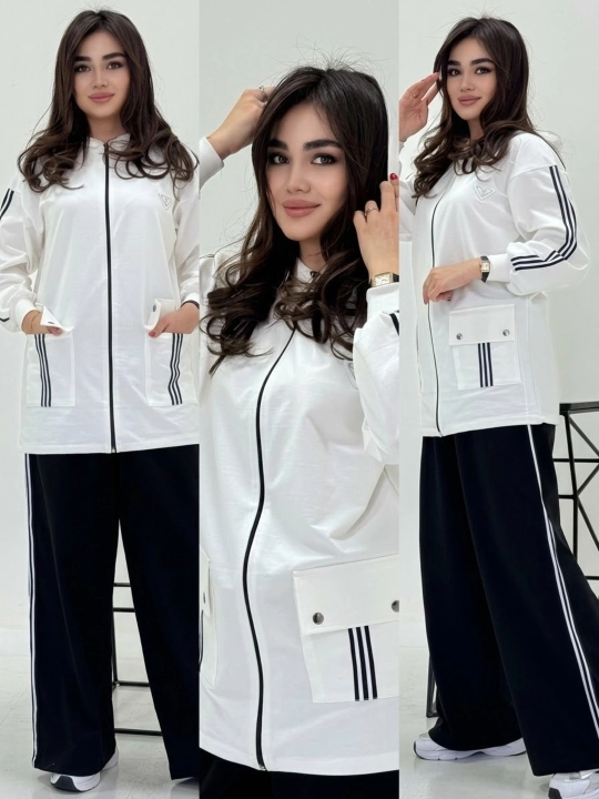 Ayollar kostyumi ikki qismli oversize xudi, keng shim, casual zamonaviy sport kiyim