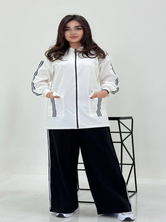 Ayollar kostyumi ikki qismli oversize xudi, keng shim, casual zamonaviy sport kiyim
