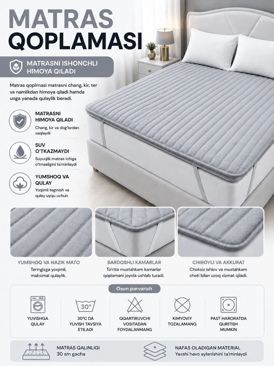 Bambukli matras uchun qoplama namatrasnik, rezinkali matras qoplama