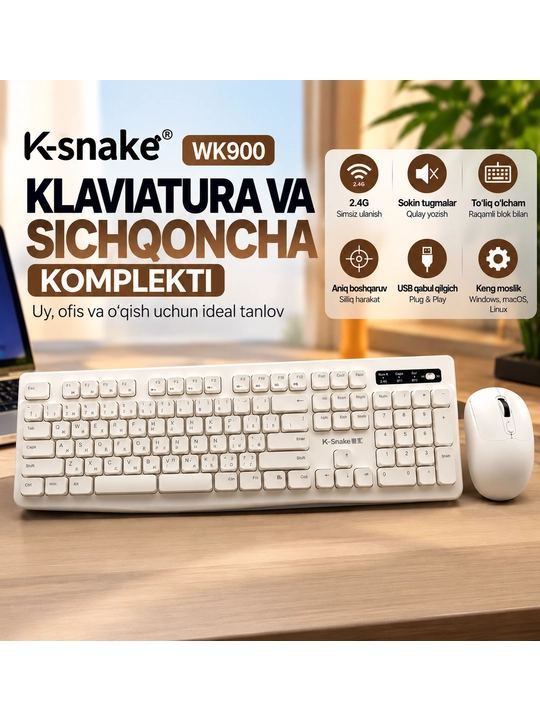 K-Snake WK900 (Клавиатура + Мышь) — Полная свобода и комфорт без шума! - 