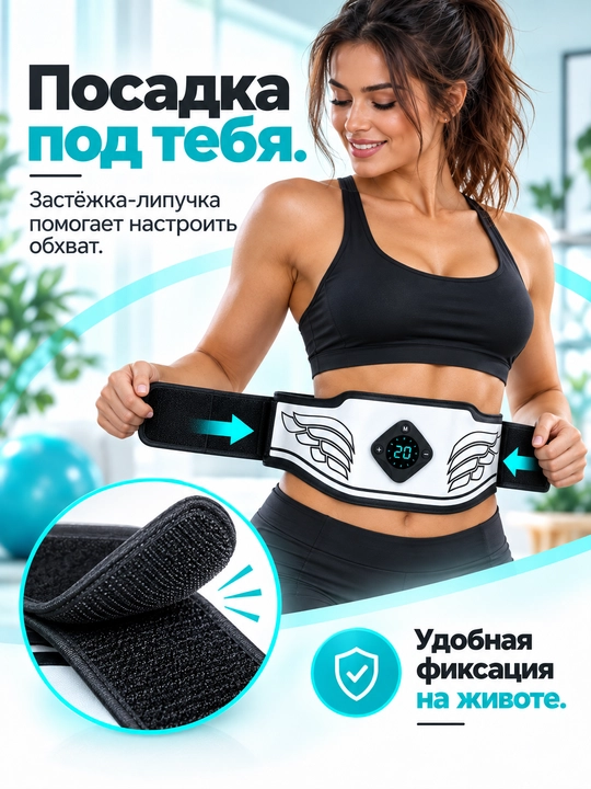 Qorin massajori EMS, press uchun miyostimulyator, ozdiruvchi elektr kamar