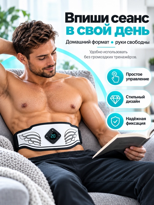 Qorin massajori EMS, press uchun miyostimulyator, ozdiruvchi elektr kamar