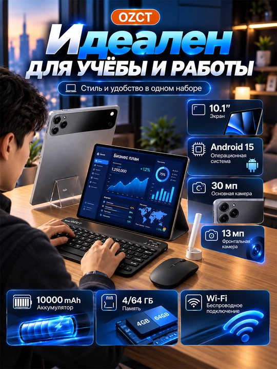 Планшет OZCT 18 MAX — 16/1 TB клавиатура + мышь + стилус в комплекте