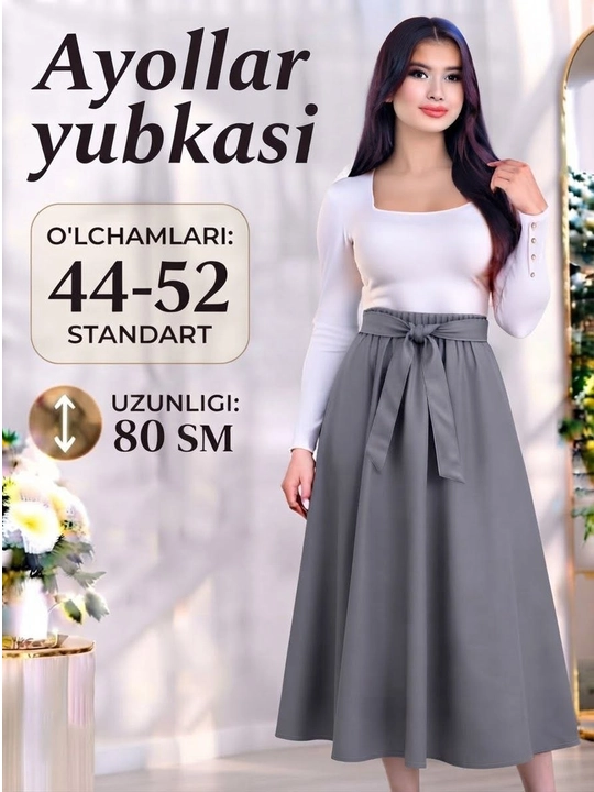 Ayollar qizlar uchun uzun yubka 44–52 standart, koja matoli keng fasonli yubka - 