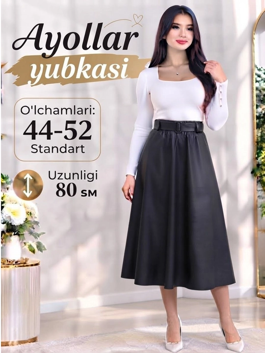 Ayollar qizlar uchun uzun yubka 44–52 standart, koja matoli keng fasonli yubka - 
