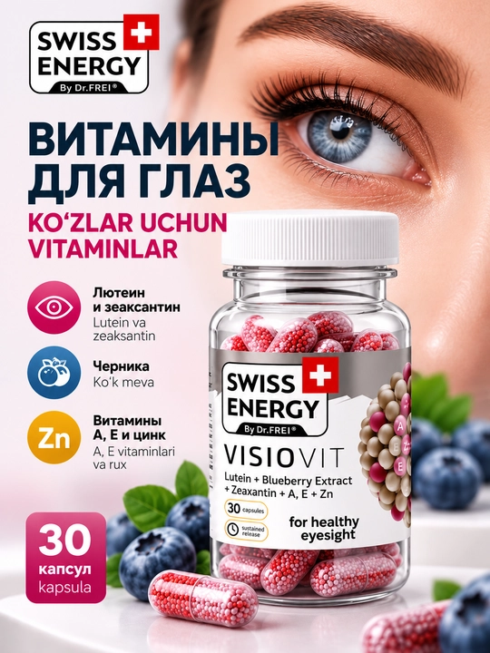 Ko‘zlar uchun vitaminlar, rux bilan boyitilgan, 30 kapsula, Swiss Energy Visiovit - 