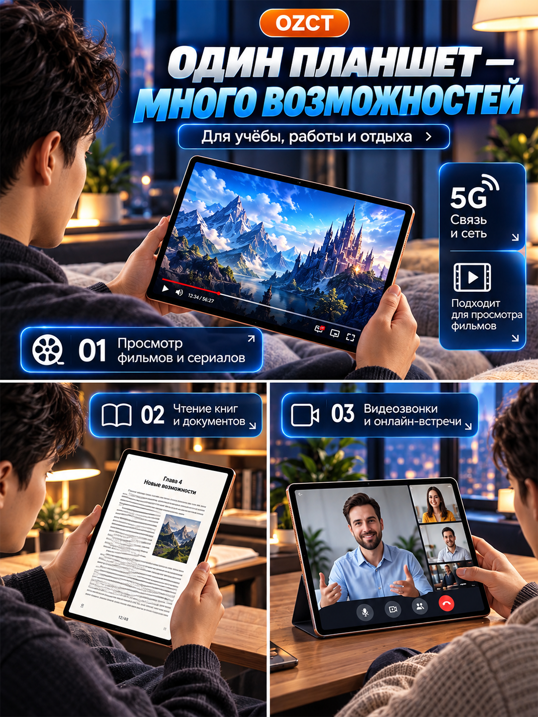 Планшет OZCT 18 MAX — 16/1 TB клавиатура + мышь + стилус в комплекте