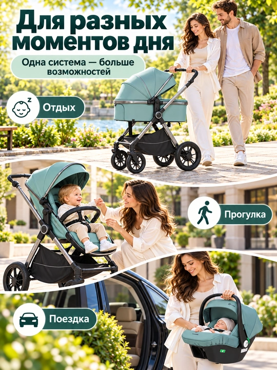 Всесезонная коляска 3 в 1 Luxmom, люлька, автолюлька, прогулочный блок, сумка и муфта