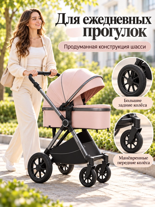 Всесезонная коляска 3 в 1 Luxmom, люлька, автолюлька, прогулочный блок, сумка и муфта