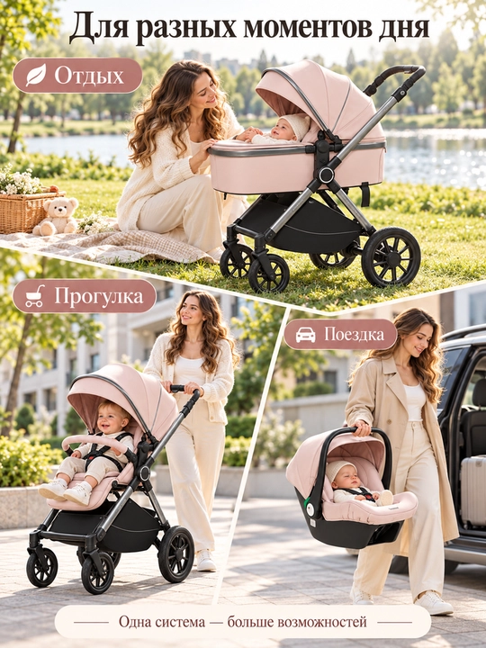Всесезонная коляска 3 в 1 Luxmom, люлька, автолюлька, прогулочный блок, сумка и муфта