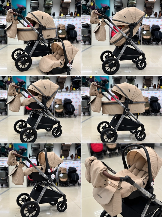 Всесезонная коляска 3 в 1 Luxmom, люлька, автолюлька, прогулочный блок, сумка и муфта