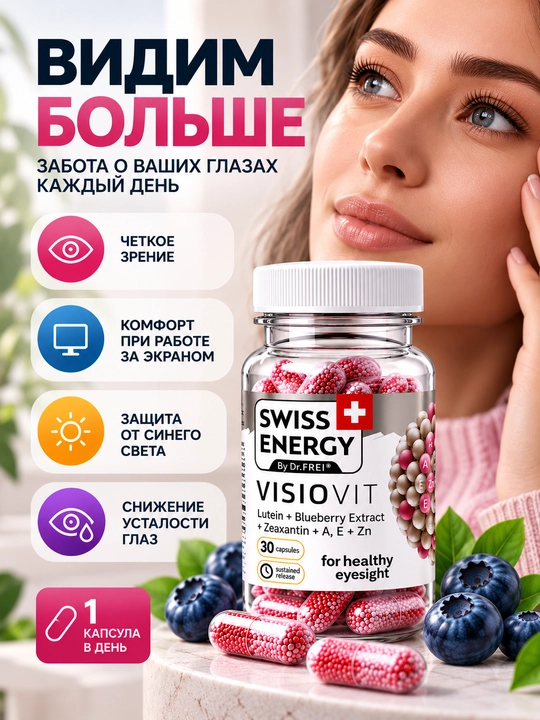 Витамины для глаз с цинком, капсулы 30 шт, Swiss Energy Visiovit