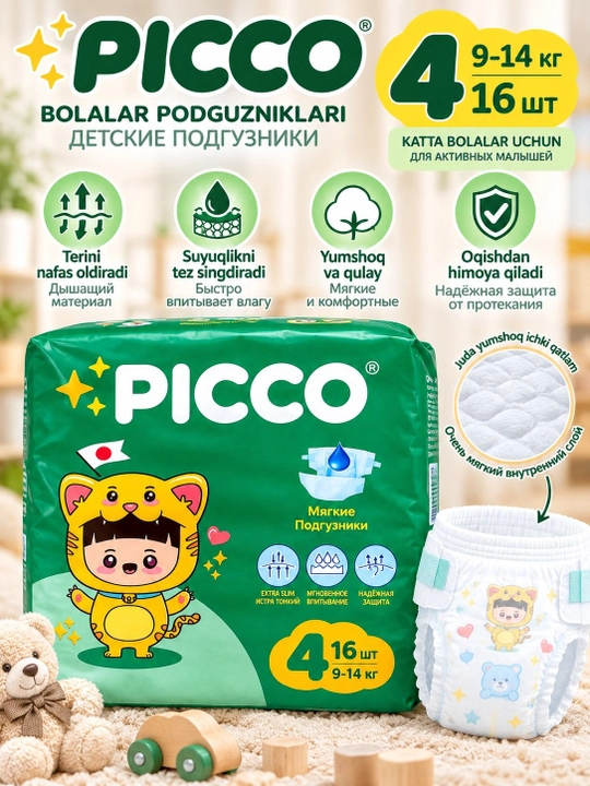 Подгузники Picco для детей — мягкие, удобные, с высокой впитываемостью