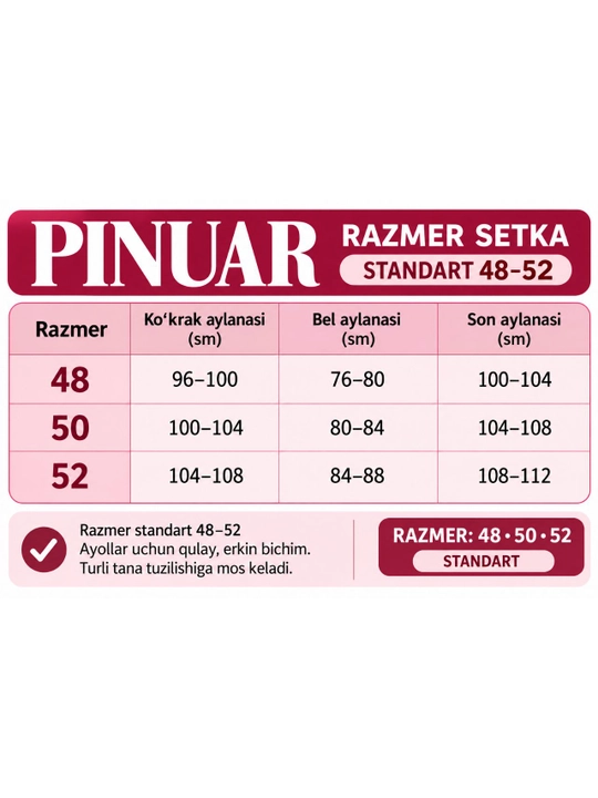 Ayollar pinuari, tungi kiyim, uy kiyimi, xalat, qulay yumshoq matoli chiroyli ichki kiyim