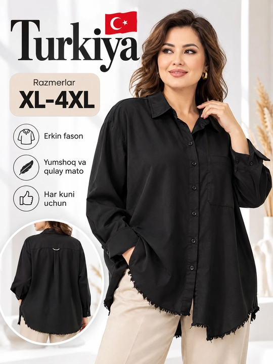 Рубашка женская с длинным рукавом, оверсайз, XL-4XL, Турция - 