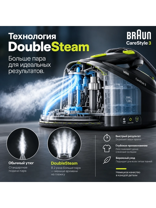 Bug‘ generatori Braun CareStyle 3 IS3257BK — bu zamonaviy va qulay dazmollash tizimi