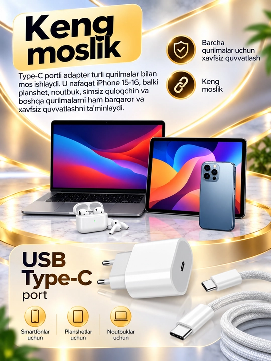 IPone 15va16 uchun 20W quvvatlash to'plami, type-c dan type-c ga 60W kabel,Bonusga Merkan